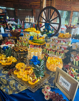 Two fruit tables and desserts
